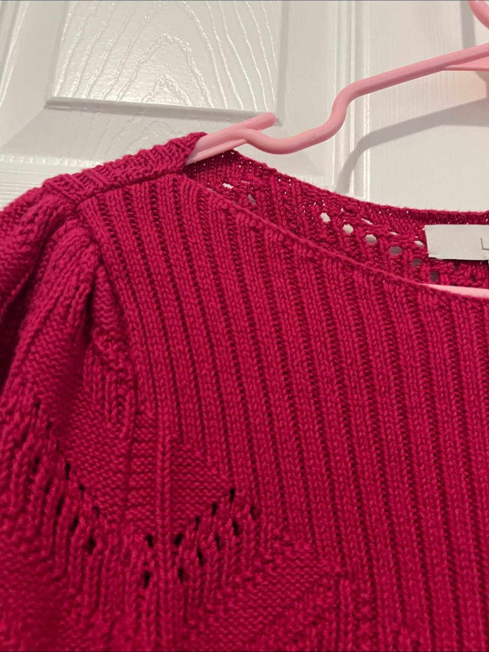 LOFT Raspberry Pointelle Chevron Knit Sweater - Picture 5 of 5